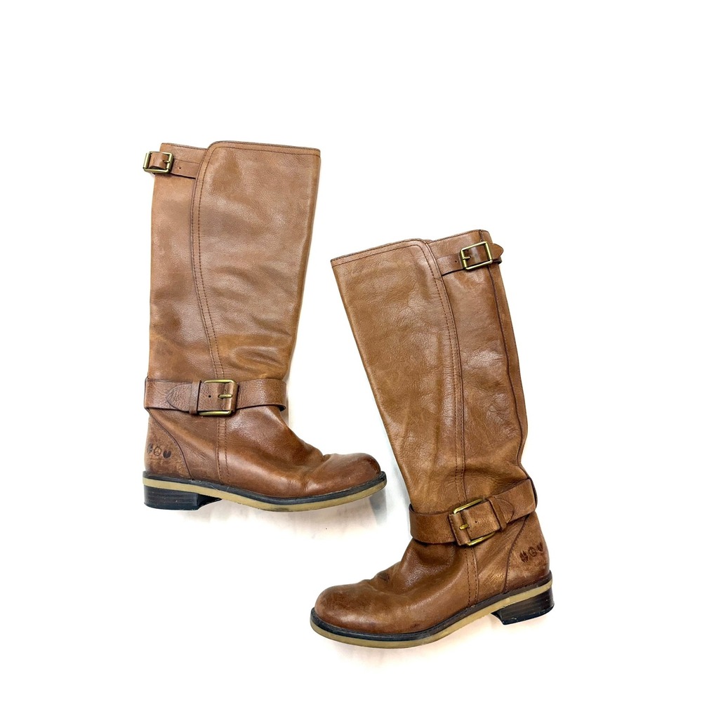 LUCKY BRAND Womens 8 Angel Bourbon Brown Leather Brass Tall Pull On Riding Boots